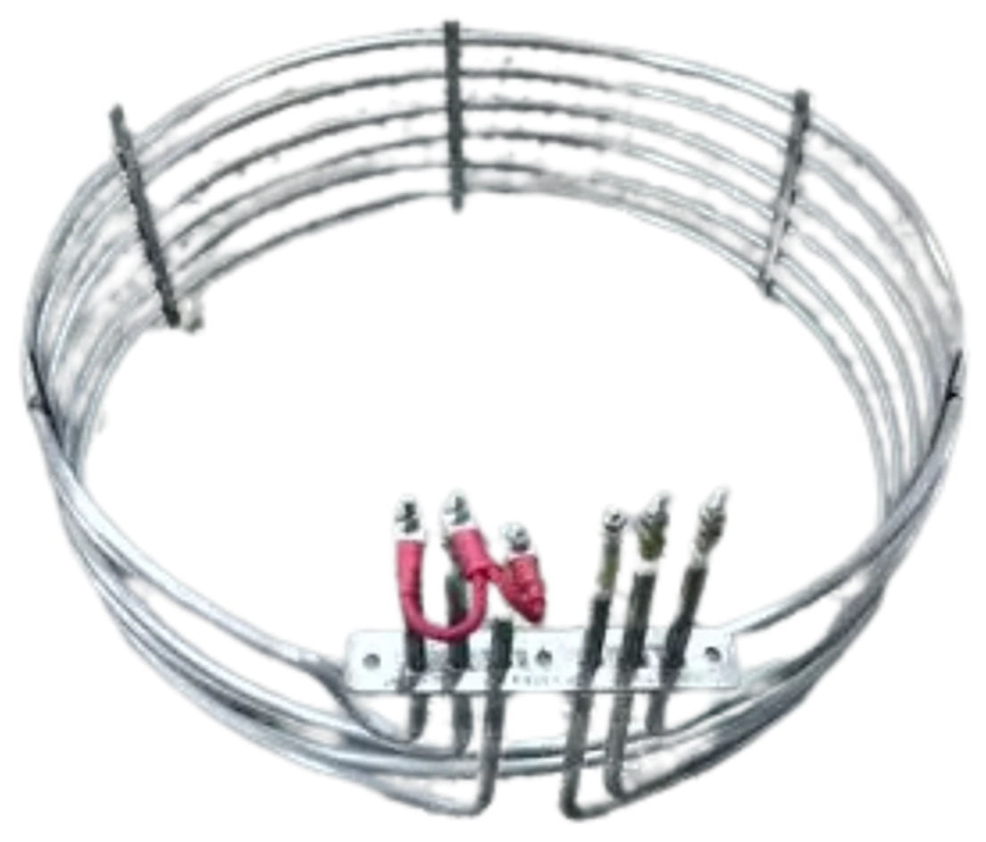 Air tubular heating element formed into a ring with terminal connections on a mounting plate