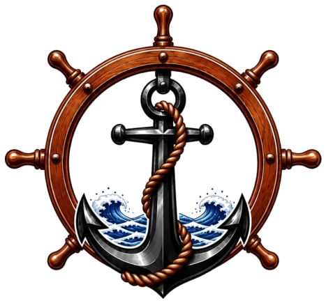 Best Anchor Marine Services logo: anchor, ship's helm and waves