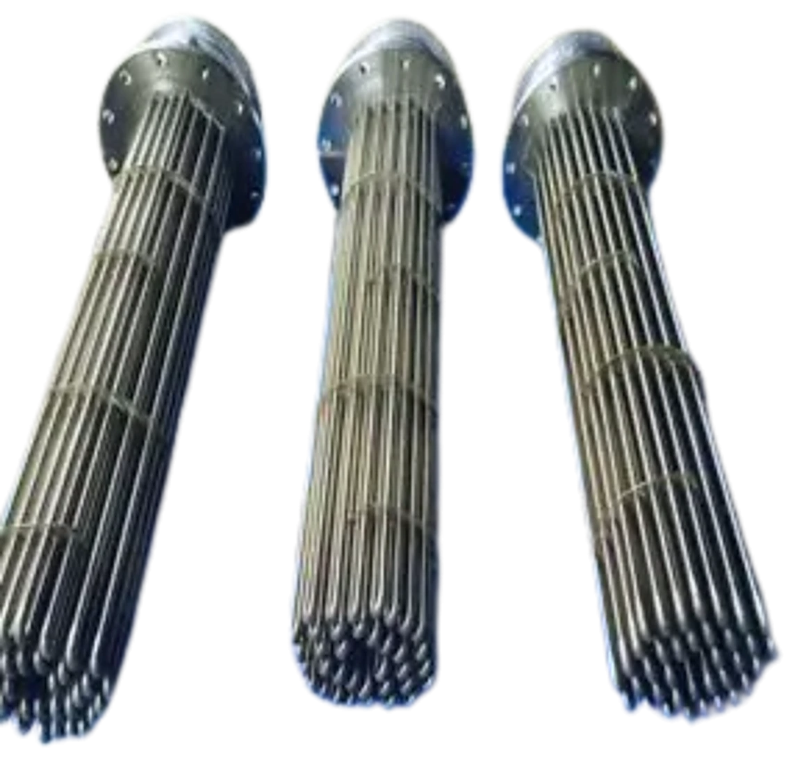 Three flange immersion tubular heaters with stainless steel element bundles and bolted mounting flanges